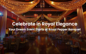Luxurious banquet hall with royal lighting and elegant decorations at Royal Pepper Banquet