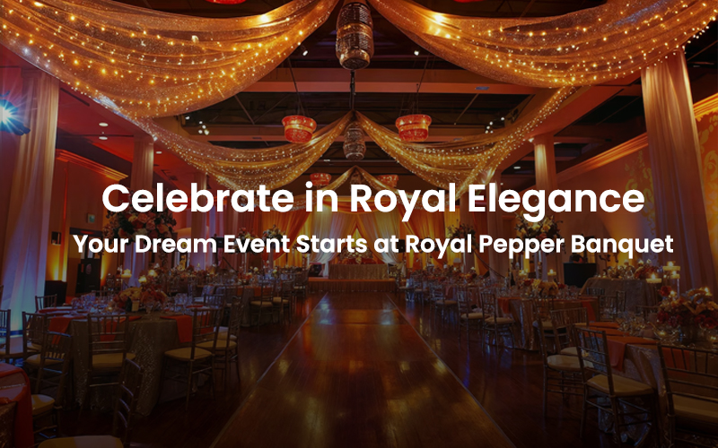 Luxurious banquet hall with royal lighting and elegant decorations at Royal Pepper Banquet